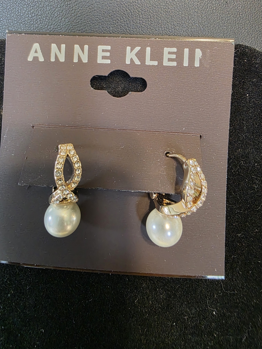 #335 Anne Klein Gold and Pearl Drop Earrings